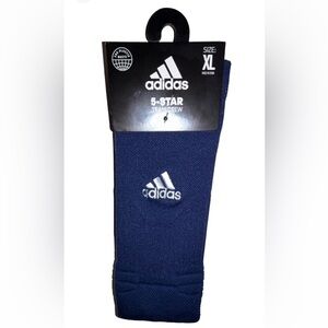 Adidas 5 Star Team Crew Socks 1 Pair Men 12-16 Navy w White Logo Cushioned NEW!